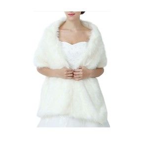 Faux Fur Shawl Wrap White Formal Occasion Wedding Bridal Winter Warm